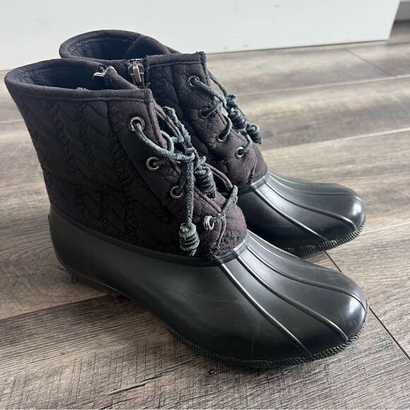 Sperry Saltwater Nylon Quilted Shaft Duck Boots Black Size 8 - Picture 1 of 11